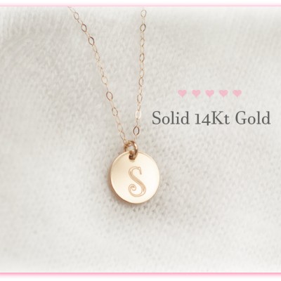 14Kt Gold Initial Charm, Real Gold Charm, Solid Gold Charm,  Initial Necklace, Disc, Monogram, Real Gold Initial,  Pendant, Personalized