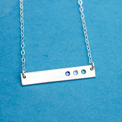 Birthstone Bar Necklace, Bar Necklace with Birthstones, Horizontal Bar with Birthstones, Mothers Birthstone Jewelry Gold Silver Rose