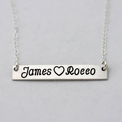 Child Names Necklace, Personalized Mother's Necklace Bar, Mother's Day Necklace, Engraved Names with Heart, Silver Mothers Necklace,