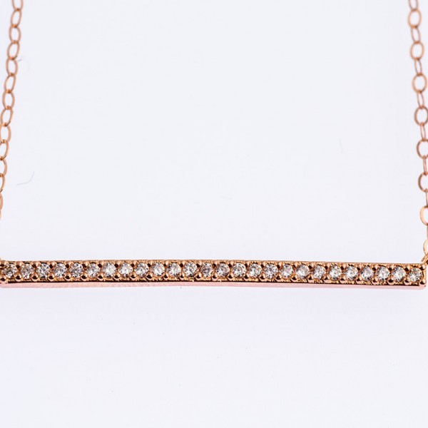 Diamond CZ Bar Necklace | Rose Gold CZ Necklace |  CZ Pave Necklace | Diamond Bar |  Cubic Zirconia Necklace | Rose Gold Diamond Bar