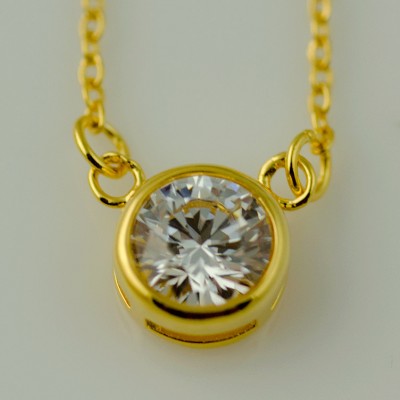 Diamond CZ Necklace  | Round CZ Necklace | Gold CZ Necklace |  Gold Cubic Zirconia, cz solitaire, Silver, Rose Gold, Bridal Party, Bride