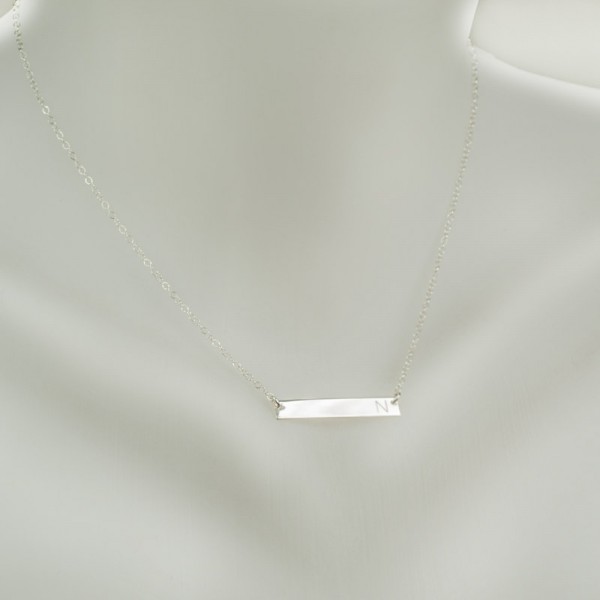 Engraved Silver Bar Necklace | personalized  Bar Necklace | Silver bar Necklace initials | Personalized Silver Bar |