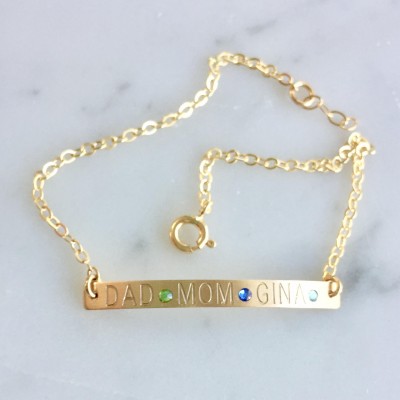 Gold Bar Bracelet, Personalized Bar Bracelet, CZ, Name Bracelet,  Silver, Rose