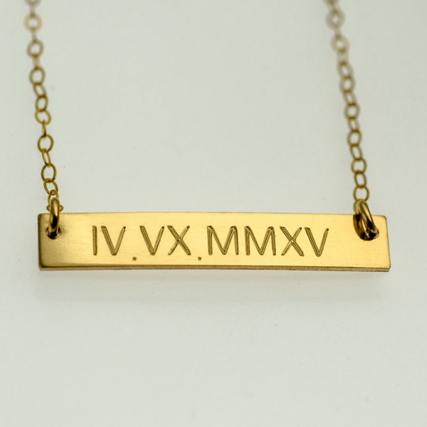 Gold Bar Necklace Roman Numerals | Roman Numeral Necklace |  | Roman Numeral Gold Necklace | Roman Numeral Bar Necklace