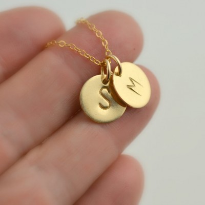 Gold Initial Necklace, Initial Disc Necklace, Round Disc Necklace, Tiny Disc Necklace, Personalized Initial Necklace,