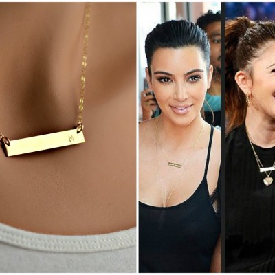 Gold Name BAR Necklace - Personalized with name or initial - Celebrity Style Necklace-Layering Necklace 14 Kt