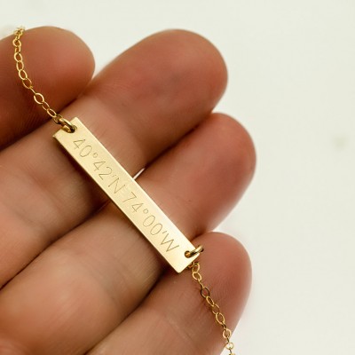 Gold Name BAR Necklace - Personalized with name or initial - Celebrity Style Necklace-Layering Necklace 14 Kt