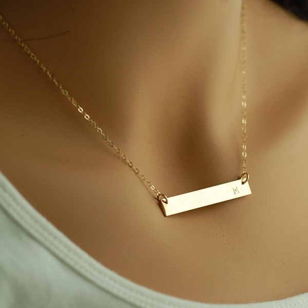 Gold Name BAR Necklace - Personalized with name or initial - Celebrity Style Necklace-Layering Necklace 14 Kt