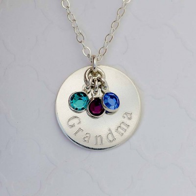 Grandma Necklace with Birthstones and Backside Engraving, Gold Grandma Necklace, Grandma Birthstone Necklace Silver, Personalized Necklace