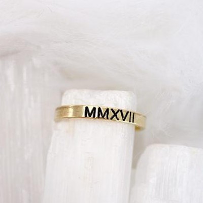 Roman Numeral Ring 14K, Ring 18k Gold Personalized, Real Gold Ring, Solid Gold Ring, Date Ring, Graduate Ring, Stamped Ring, Stacking Ring