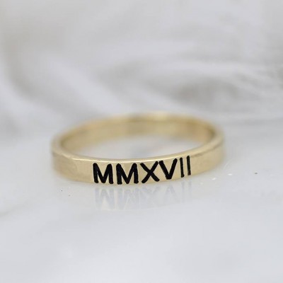 Roman Numeral Ring 14K, Ring 18k Gold Personalized, Real Gold Ring, Solid Gold Ring, Date Ring, Graduate Ring, Stamped Ring, Stacking Ring
