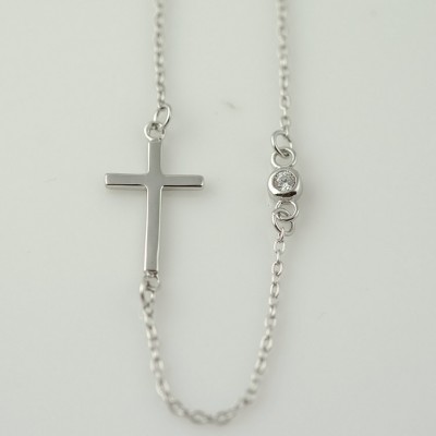 Sideways Cross Necklace with CZ  Sterling Silver- Celebrity Style - Delicate Cross Necklace, Horizontal Cross Necklace, Off Center Cross