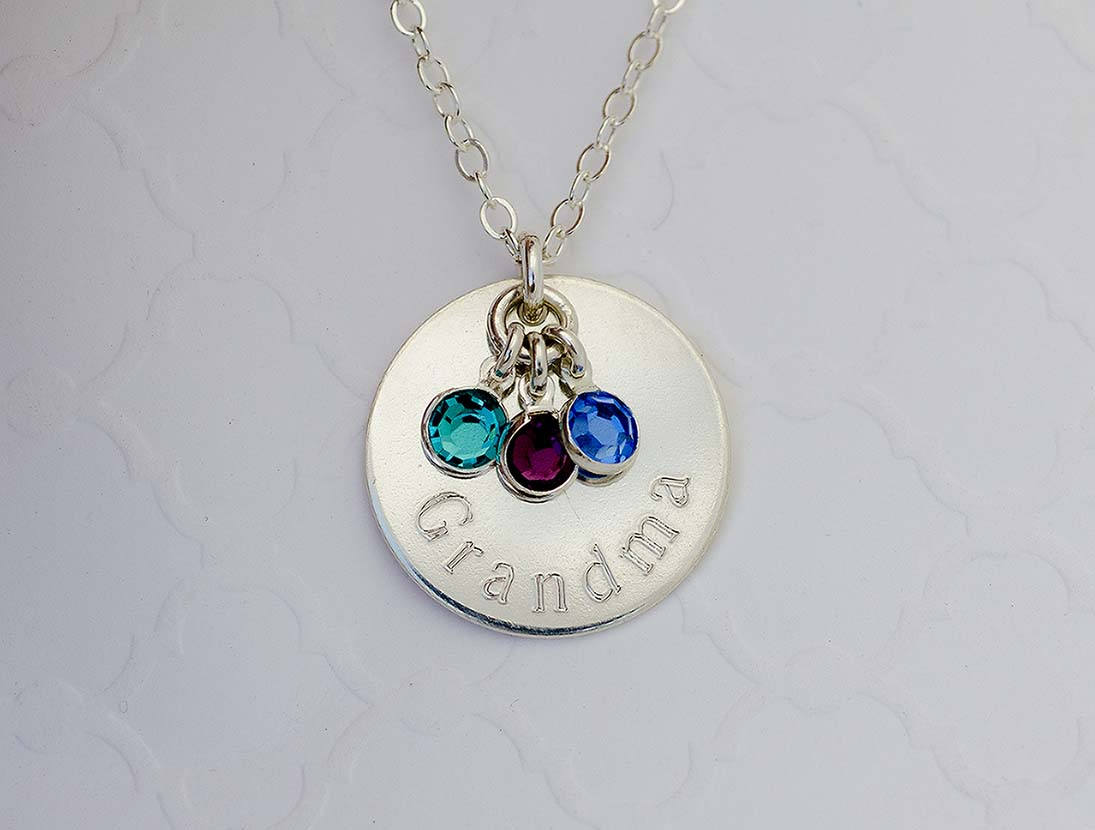 Grandma Necklace with Birthstones and Backside Engraving, Gold Grandma ...