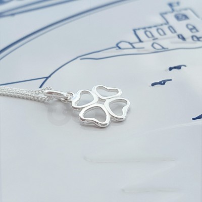 Four Leaf Clover Necklace, Sterling Silver, Four Leaf Clover, Good Luck Charm, Clover, Gift For Her