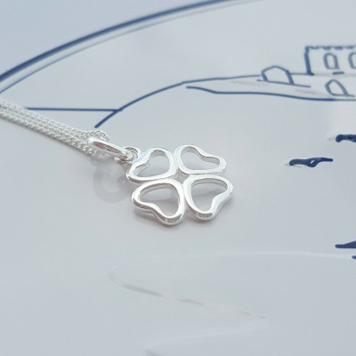Four Leaf Clover Necklace, Sterling Silver, Four Leaf Clover, Good Luck Charm, Clover, Gift For Her