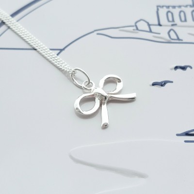Tiny Bow Necklace, Silver Bow Necklace, Dainty Bow Necklace