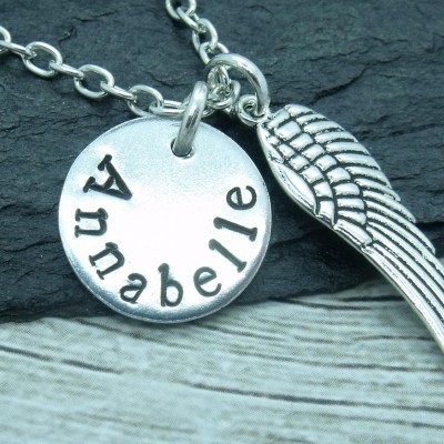 Bereavement necklace, angel wing hand stamped necklace, angel wing jewellery, angel wing gift, angel wing pendant, personalised mermaid