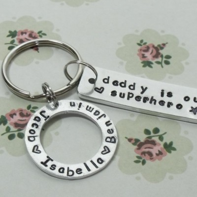 Daddy Is Our Super Hero, Daddy Keyring, Gift for Daddy, For Him, Personalised Keyring, Personalised Gift, Daddy Keyring