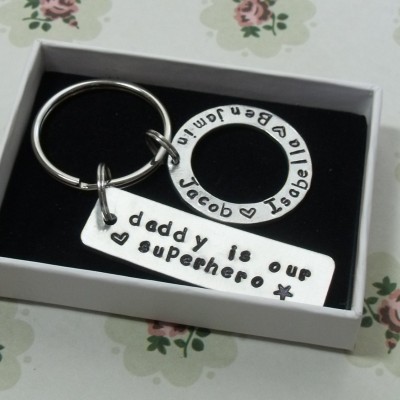 Daddy Is Our Super Hero, Daddy Keyring, Gift for Daddy, For Him, Personalised Keyring, Personalised Gift, Daddy Keyring