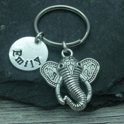 Elephant hand stamped keyring, elephant keychain, elephant keyring, personalised elephant gift, name gift, custom name word