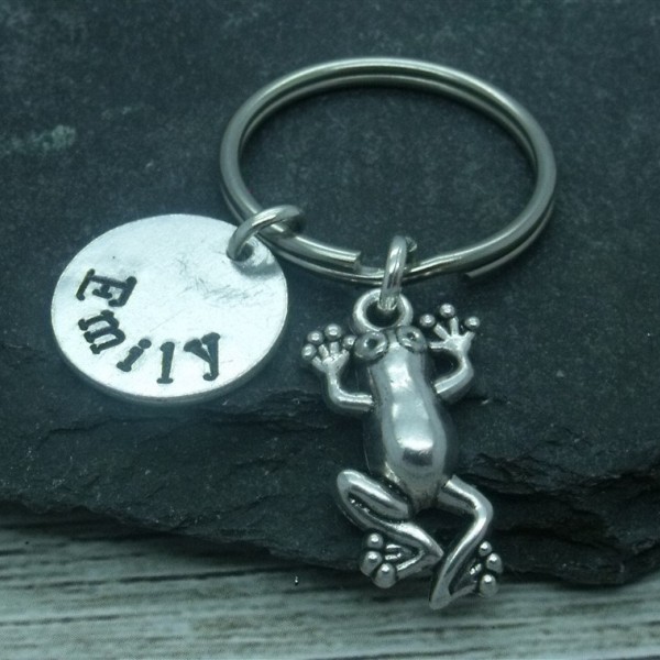 Frog hand stamped keyring, frog keychain, frog keyring, personalised frog gift, name gift, custom name word