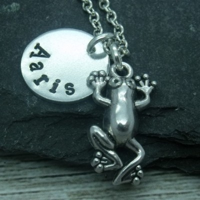 Frot hand stamped necklace, frog jewellery, frog necklace, frog gift, frog pendant, personalised frog gift