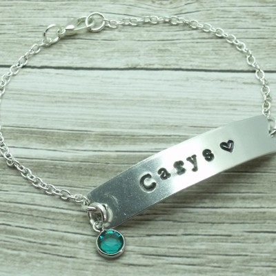 Hand Stamped Name Bar Bracelet With Birthstone, Personalised Name Bracelet, Christmas Gift, Name Plate Bracelet, Mum/Mom, Best Friend Gift