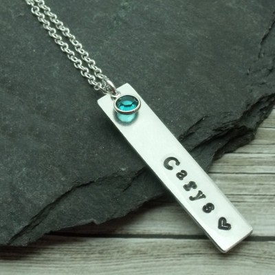 Hand Stamped Name Bar Necklace, Personalised Name Necklace, Christmas Gift, Name Plate Necklace, Gift For Mum/Mom, Sister, Best Friend