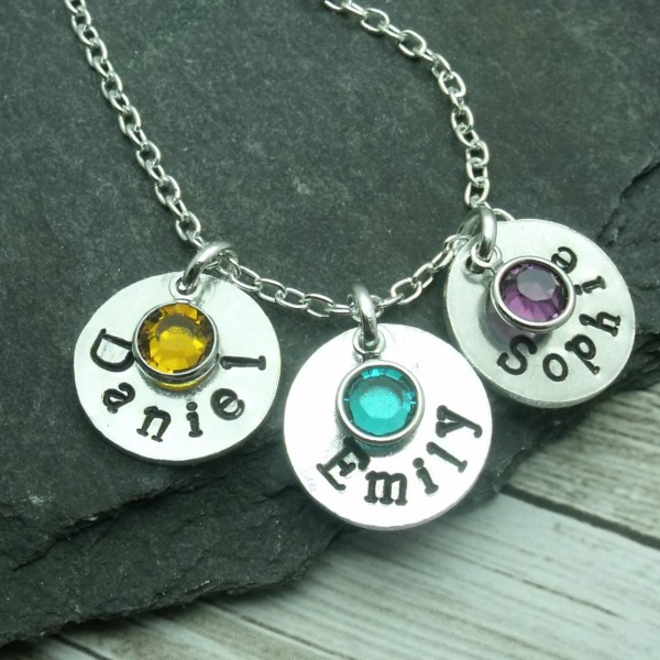 Hand Stamped Name and Birthstone Necklace, Mother's Necklace, Name Necklace, Gift for Mother, Grandma, Sister, Daughter, Personalised Name