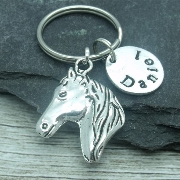 Horse hand stamped keyring, horse keychain, horse keyring, personalised horse gift, name gift, custom name word, equestrian keyring