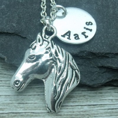 Horse head hand stamped necklace, horse jewellery, horse necklace, horse gift, horse pendant, personalised horse gift, equestrian necklace
