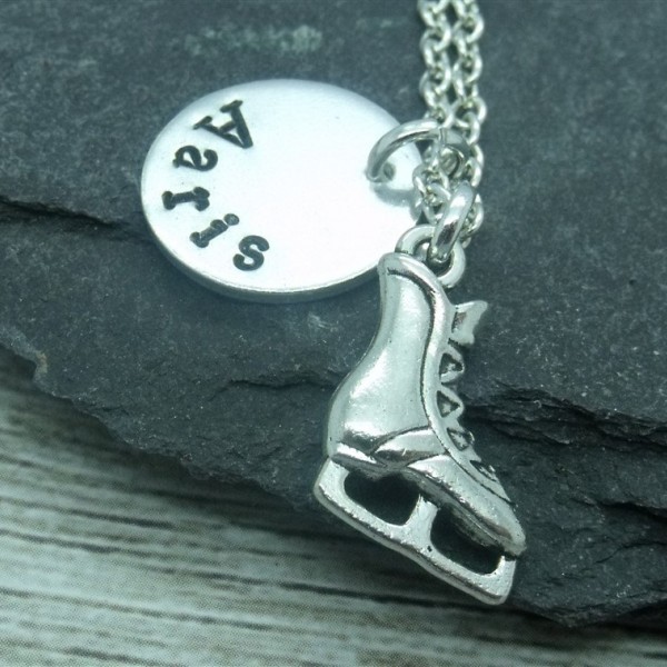 Ice skating boat hand stamped necklace, ice skating jewellery, ice skate necklace, personalised skating gift, ice skate pendant