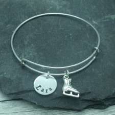 Personalized Ice Skating Charm Bangle | Handcrafted Sterling Silver Jewelry