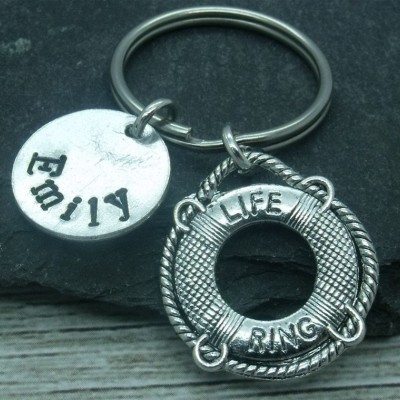 Life ring hand stamped keyring, life guard keyring, life guard keychain, personalised life guard gift, name gift, custom name word