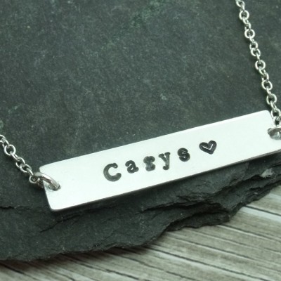 Name Bar Necklace Christmas Gift, Hand Stamped Personalised Name Necklace, Name Plate Necklace, Gift For Mum/Mom, Sister, Best Friend, BFF