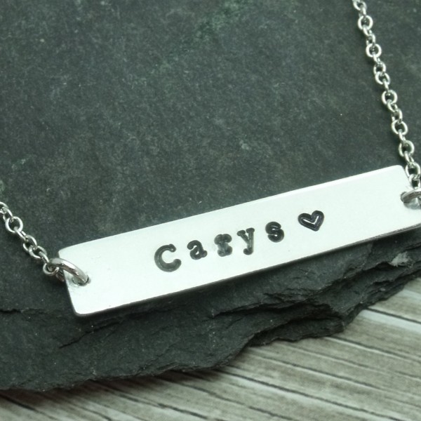 Name Bar Necklace Christmas Gift, Hand Stamped Personalised Name Necklace, Name Plate Necklace, Gift For Mum/Mom, Sister, Best Friend, BFF