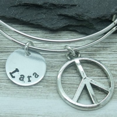 Peace hand stamped adjustable bangle, peace bracelet, peace jewellery, peace gift, personalised gift, peace name