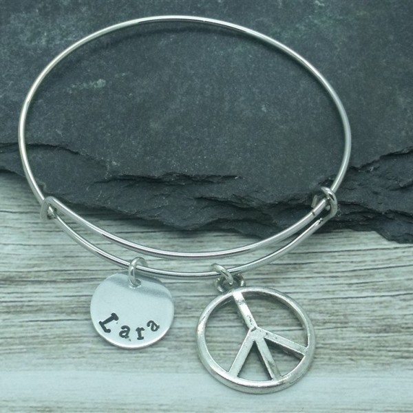 Peace hand stamped adjustable bangle, peace bracelet, peace jewellery, peace gift, personalised gift, peace name
