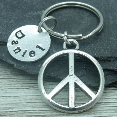 Peace hand stamped keyring, peace keychain, peace keyring, personalised peace gift, name gift, custom name word
