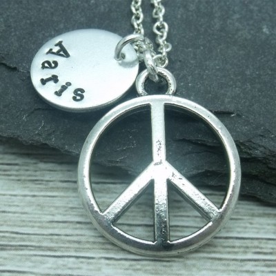Peace symbol hand stamped necklace, peace jewellery, peace necklace, peace gift, peace pendant, personalised peace gift