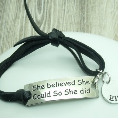 She Believed She Could So She Did Personalised Bracelet, Graduation Bracelet, Leather Cord Bracelet, Gift For Her, Graduation Gift, Graduate