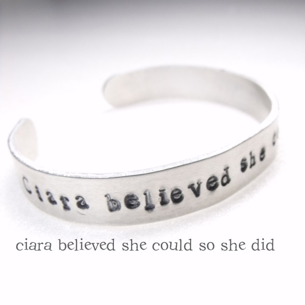 She Believed She Could So She Did Personalised Bracelet, Silver Bangle, Handstamped, Gift For Her, Birthday Present, Christmas, Graduation