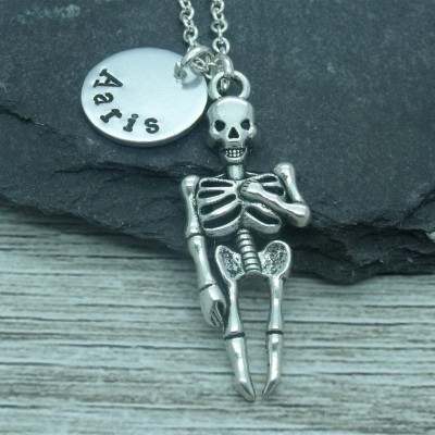 Skeleton symbol hand stamped necklace, skeleton jewellery, skeleton necklace, skeleton gift, skeleton pendant, personalised skeleton gift