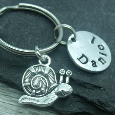 Snail hand stamped keyring, snail keychain, snail keyring, personalised snail gift, name gift, custom name word