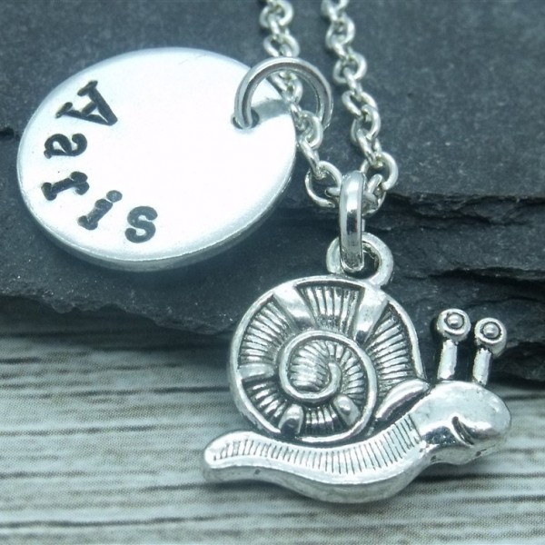 Snail hand stamped necklace, snail jewellery, snail necklace, snail gift, snail pendant, personalised snail gift