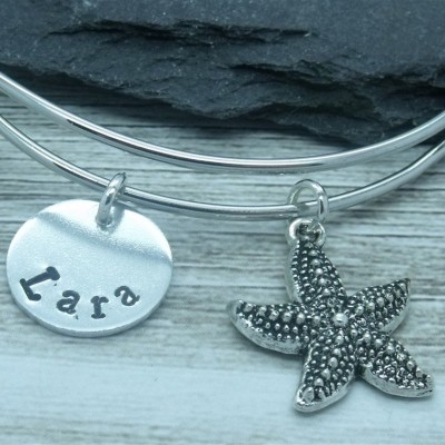 Star fish hand stamped adjustable bangle, star fish bracelet, star fish jewellery, star fish gift, personalised gift, star fish name