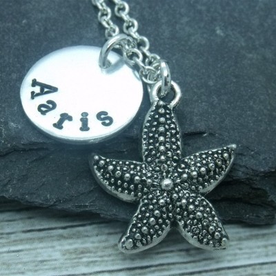 Star fish hand stamped necklace, star fish jewellery, star fish necklace, star fish gift, star fish pendant, personalised star fish gift