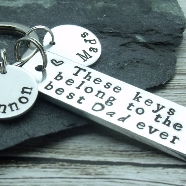 These keys belong to the best dad, gift for dad, dad keyring, personalised gift, for father, hand stamped gift, name gift, daddy keyring