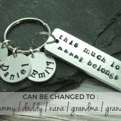 This Much Loved Mummy Belongs To Keyring Gift, Personalised Handstamped Gift For Mum, Mom, Grandma, Grandad, Family Name Gift