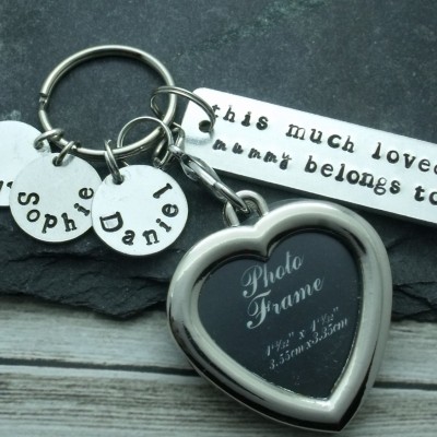 This Much Loved Mummy Belongs To Photo Keyring Christmas Gift, Personalised Handstamped Picture Gift Mum/Mom, Grandma/Grandad, Family Name